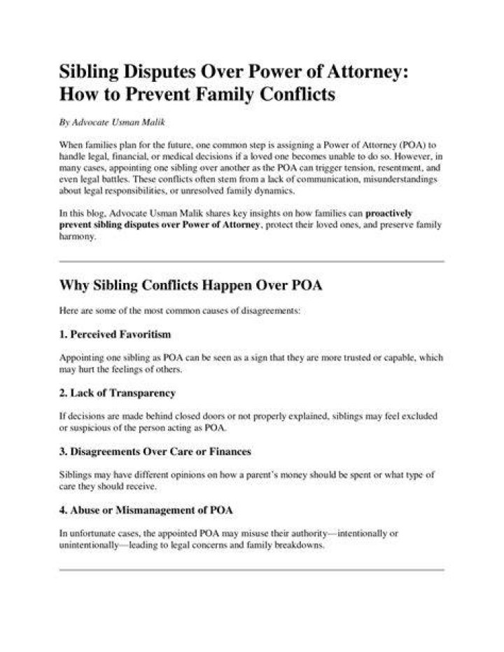 Can a sibling with power of attorney prevent other siblings from seeing a parent?