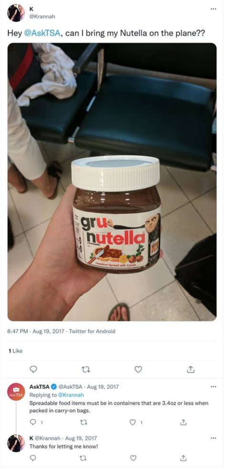 Can I bring Nutella on a plane?