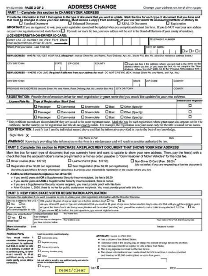Can you change your address online DMV NY?