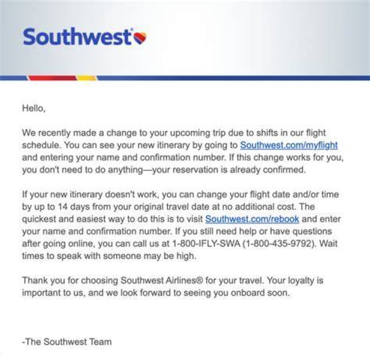 Can you email Southwest?