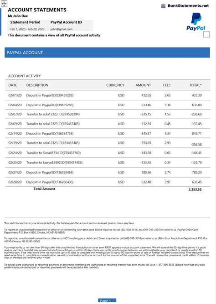 Do PayPal charges show up on bank statement?