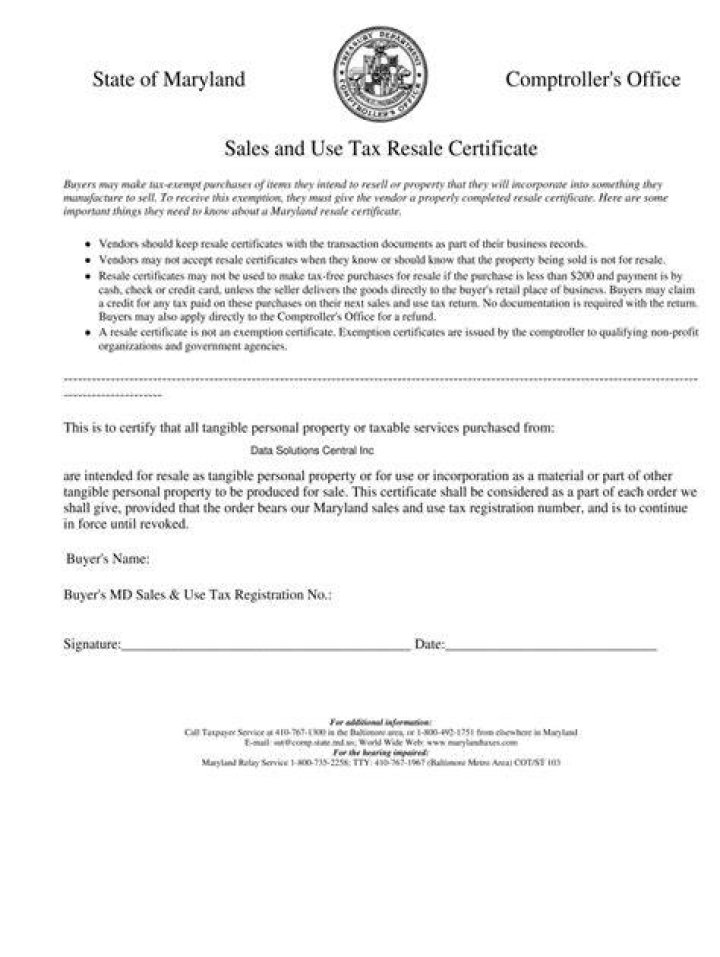 Does Maryland have a resale certificate?