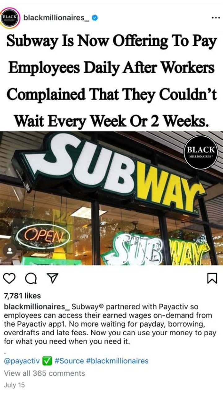 Does subway pay weekly?