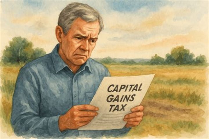 How are capital gains calculated when selling farmland?