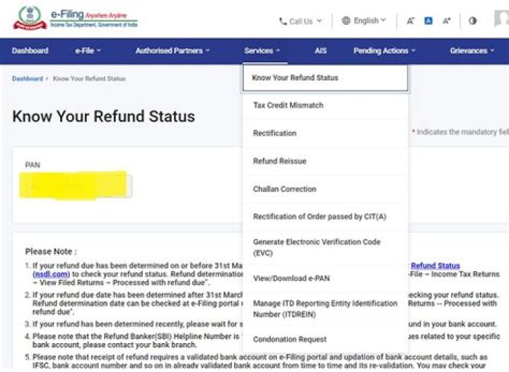 How can I check my e-filing portal refund status?