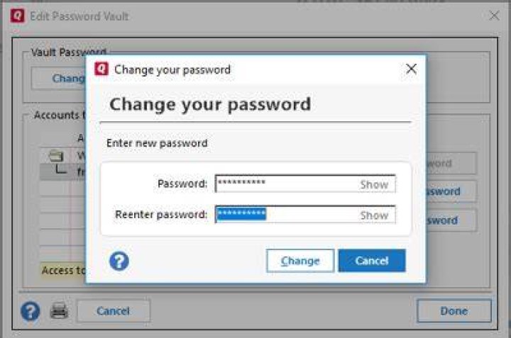 How do I change my password in Quicken?
