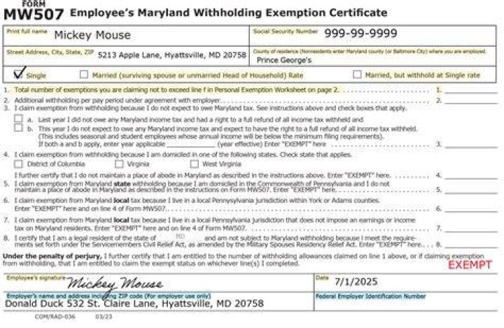 How do I claim EXEMPT from MW507?