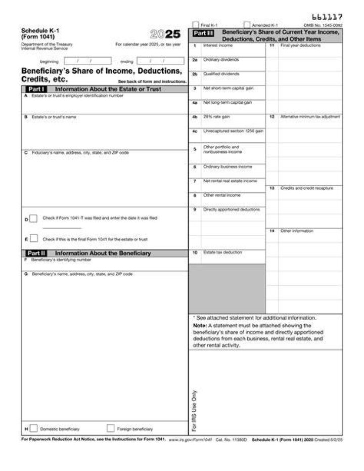 How do I file a Schedule K-1 Form 1041?