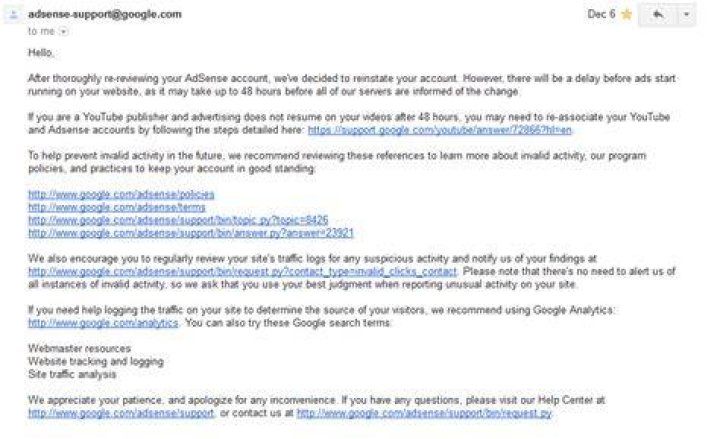 How do I get my disabled AdSense account back?