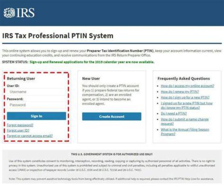 How do I log into my PTIN account?