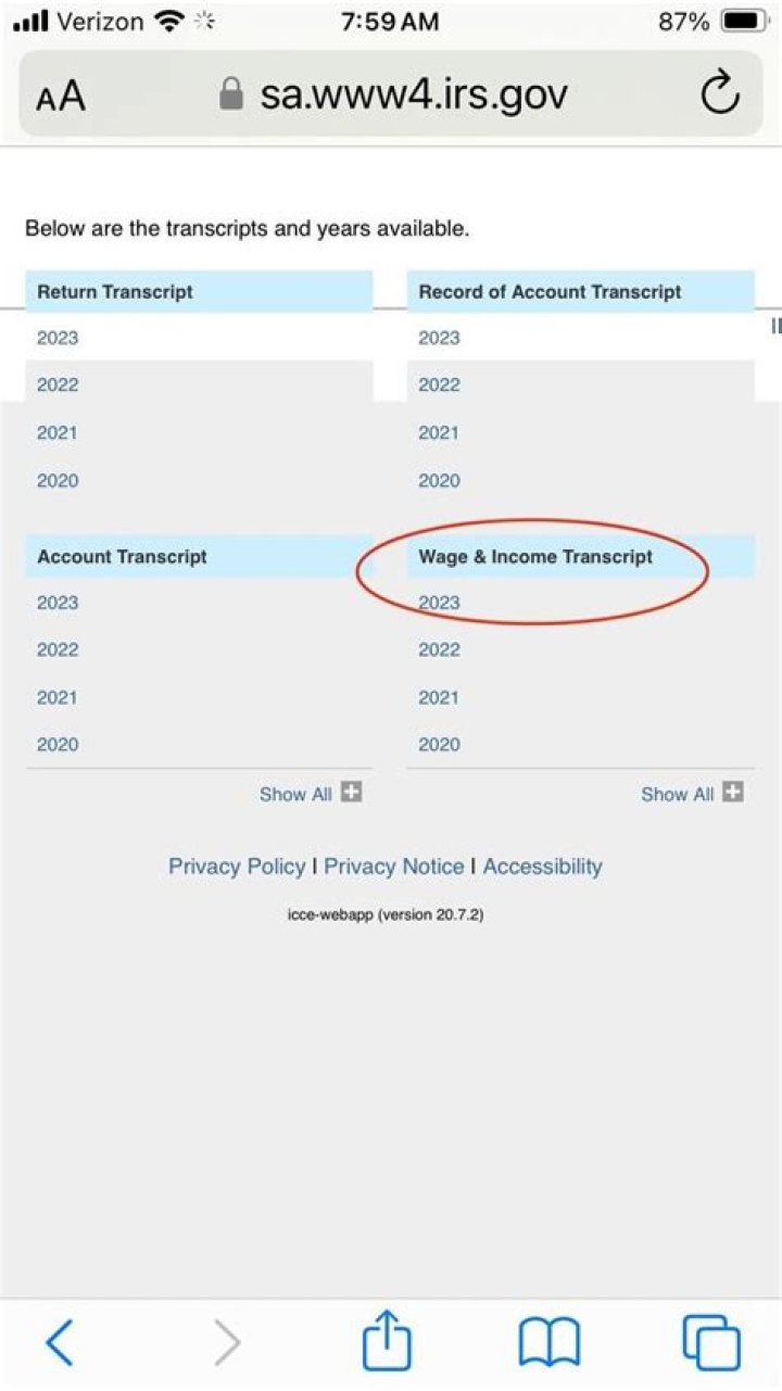 How do I print my IRS Wage and income transcript?