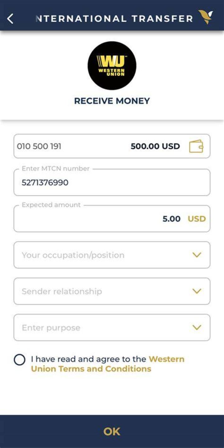 How do I receive money from Western Union internationally?