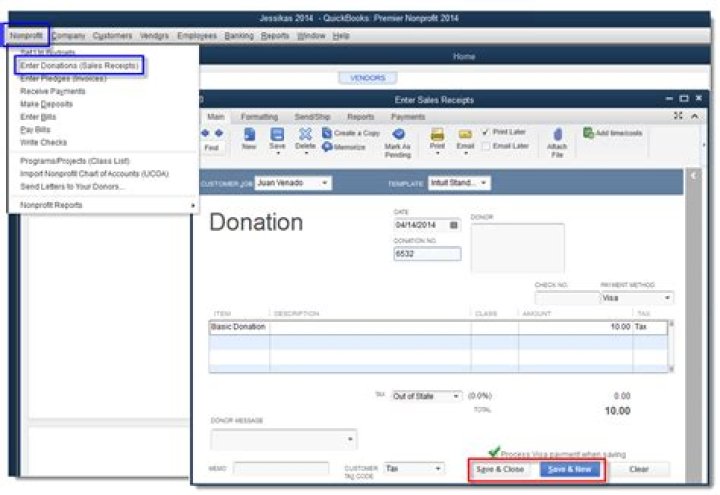 How do I record a donation received in Quickbooks?