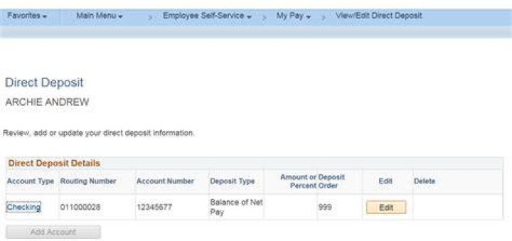 How do I update my direct deposit account?