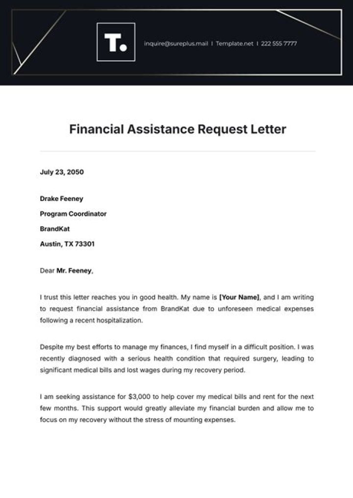 How do I write a letter to solicit financial assistance?
