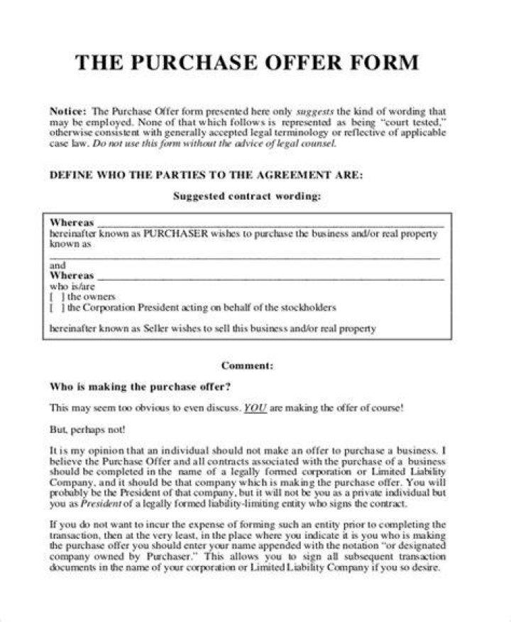 How do I write a purchase offer for a business?