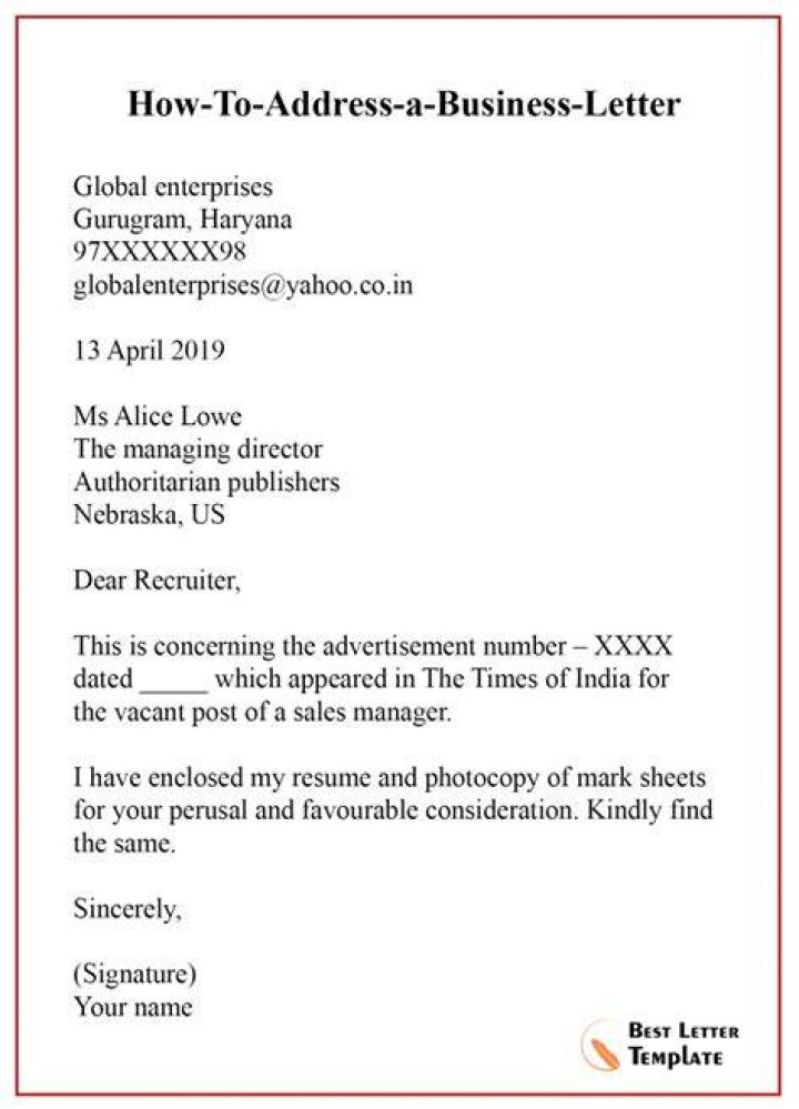 How do you address a business letter without a name?