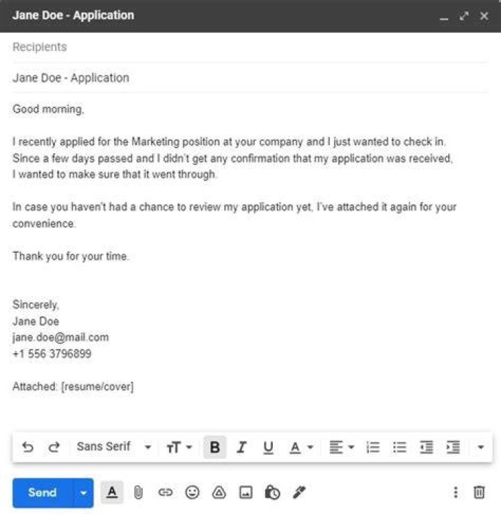 How do you ask if application has been received?