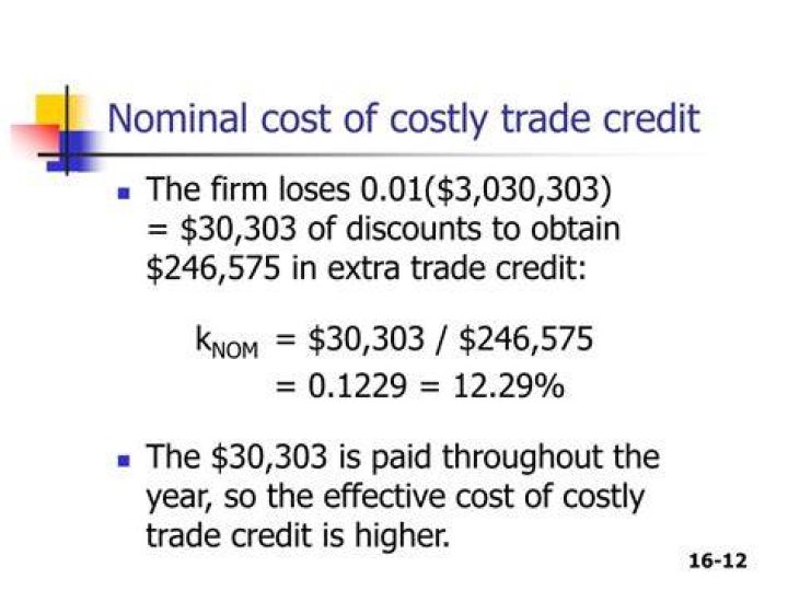 How do you find the nominal cost of trade credit?