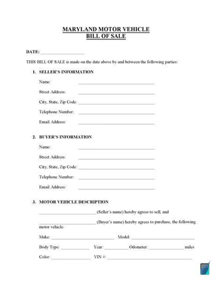 How do you write a bill of sale for a car in Maryland?