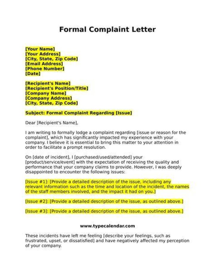 How do you write a formal complaint to a CEO?