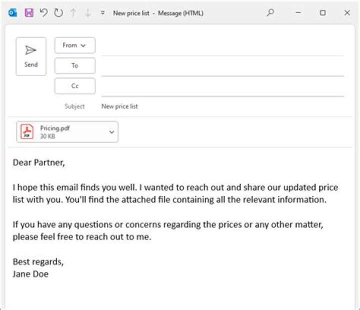 How do you write a formal email with attachments?