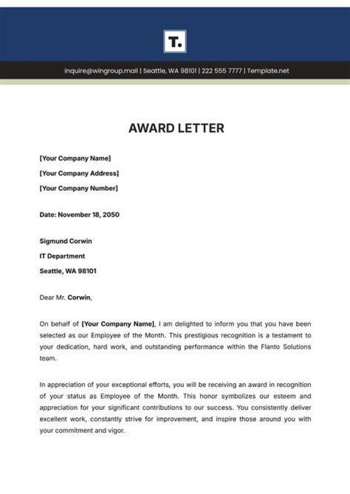 How do you write a letter for winning an award?