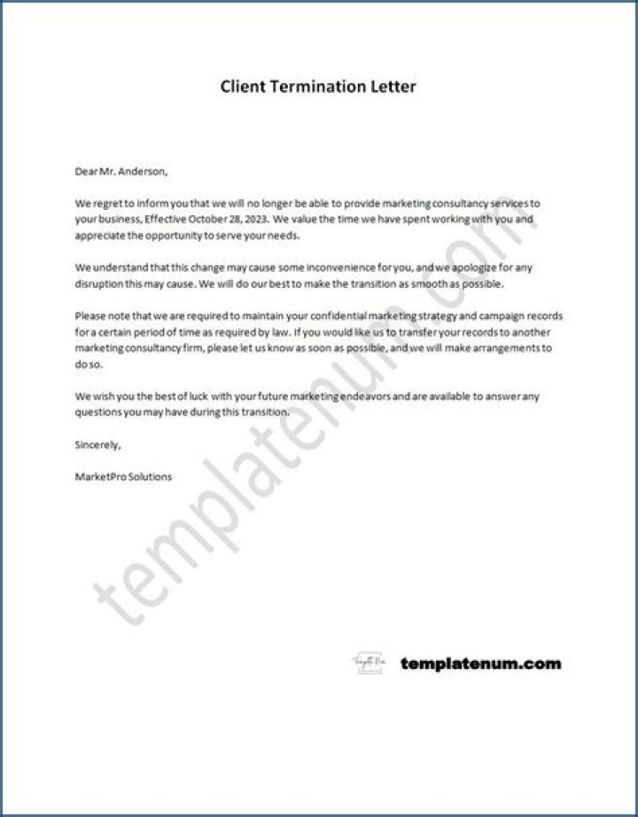 How do you write a letter of termination to a client?
