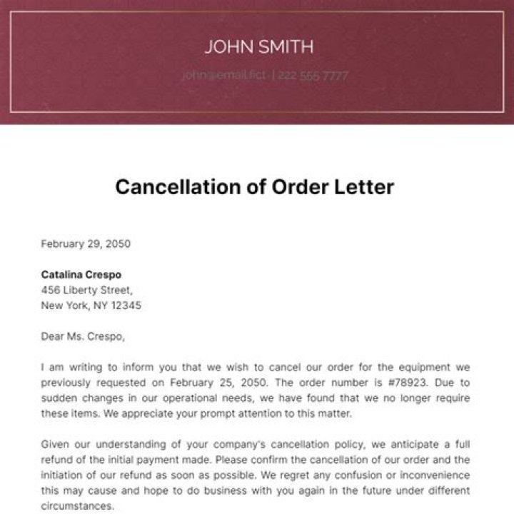 How do you write a letter to cancel a order?