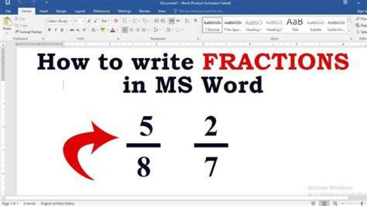How do you write fractions in Microsoft form?