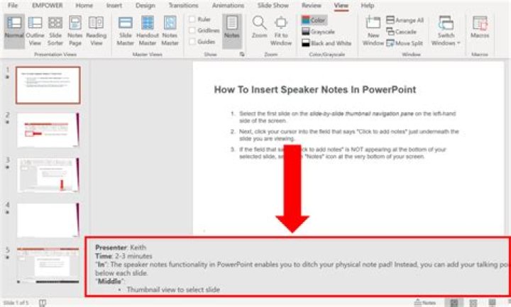 How do you write speaker notes for a presentation?