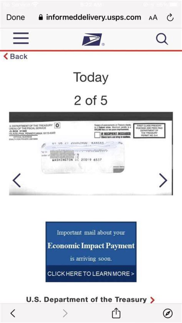 How does the stimulus check show on informed delivery?