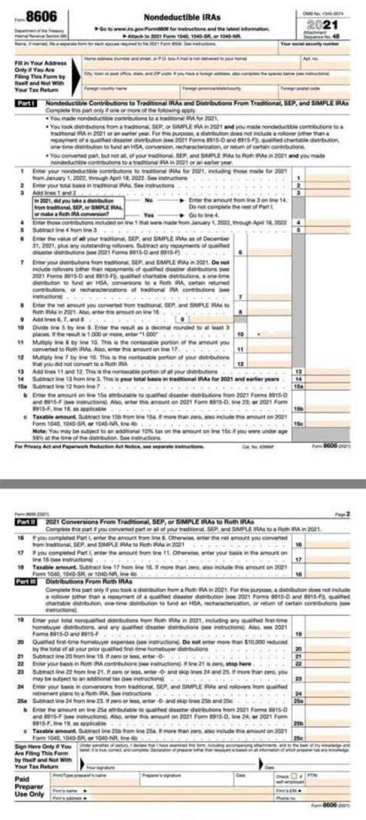 How far back can I file form 8606?