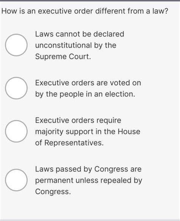 How is an executive order different from a law quizlet?
