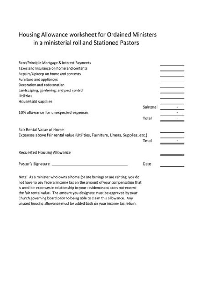 How is ministers housing allowance calculated?