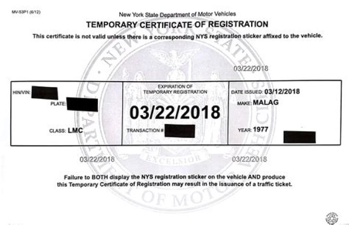 How long is temporary registration valid in NY?