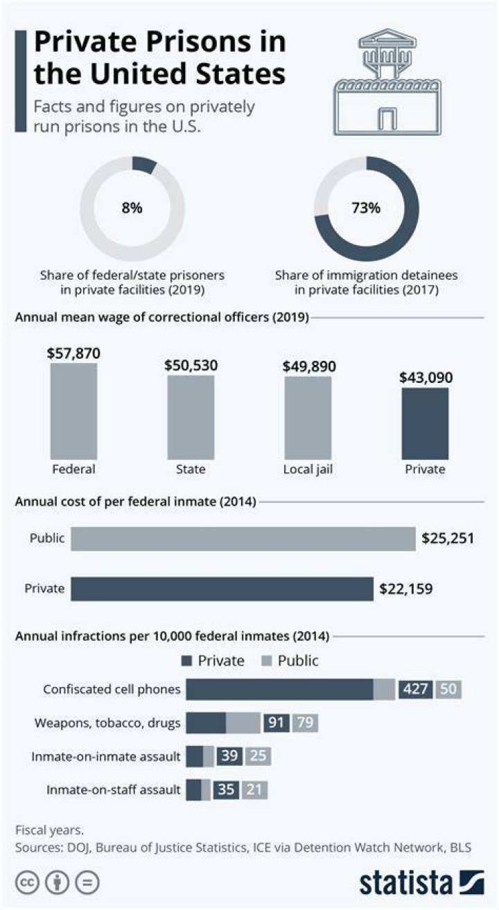 How many prisons in the US are for profit?