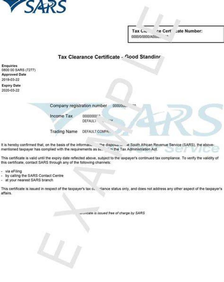 How much does it cost to get a tax clearance certificate in South Africa?