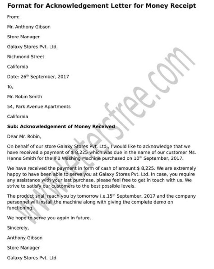 How to send an acknowledgement letter for receipt of money?