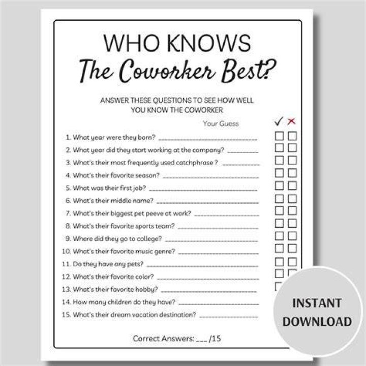 How well do you know your coworkers questions?