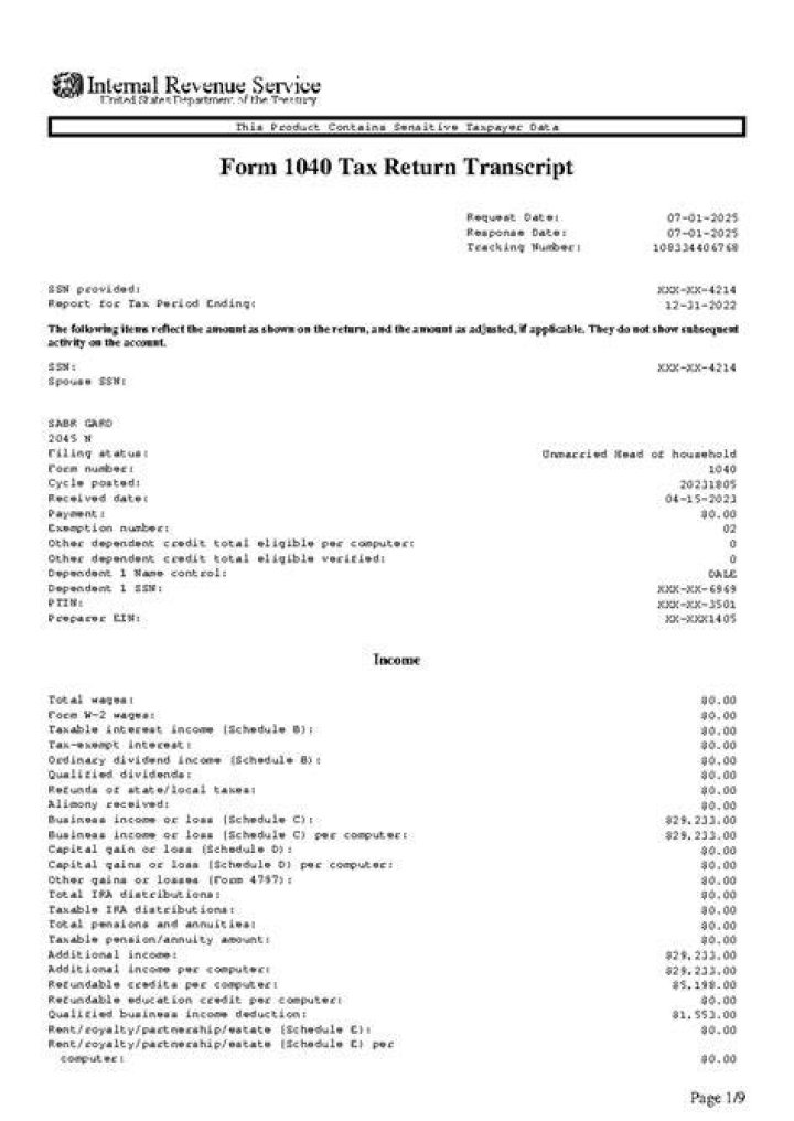 Is a 1040 the same as a transcript?