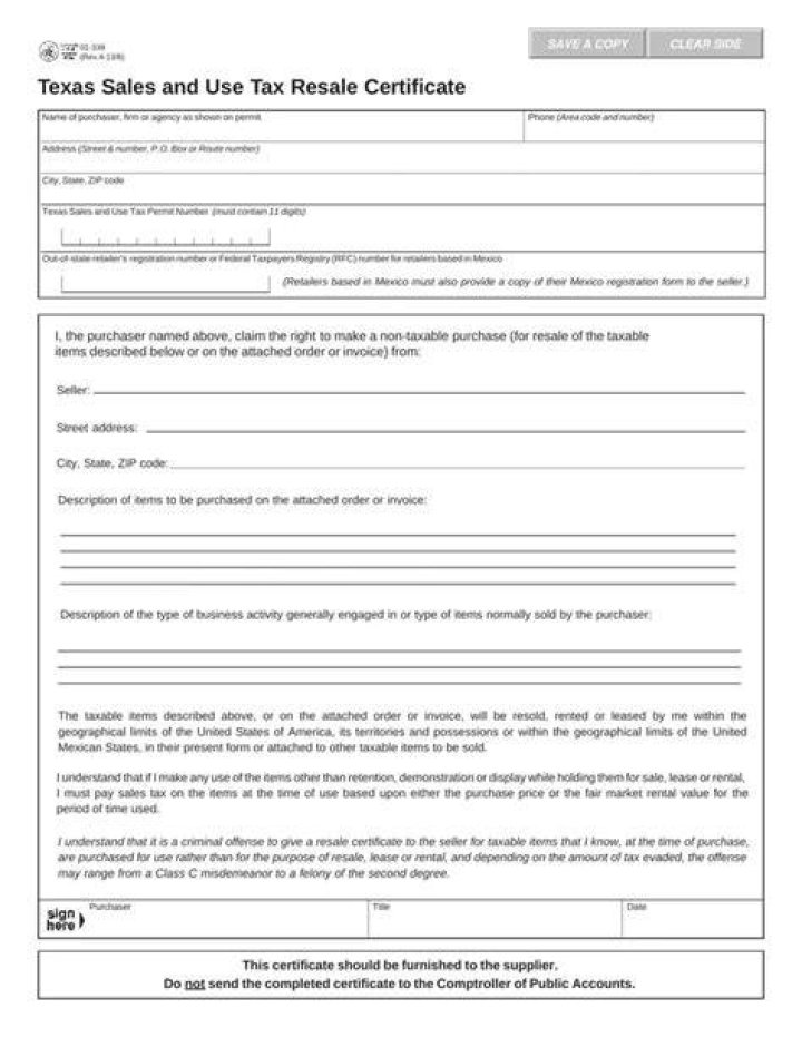 Is a resale certificate required in Texas?