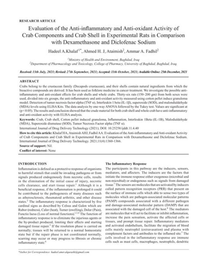 Is crab anti-inflammatory?