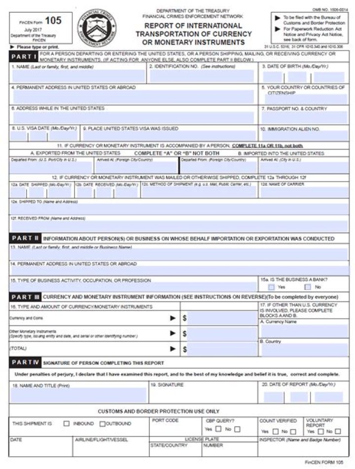 Is FinCEN form 105 reported to IRS?