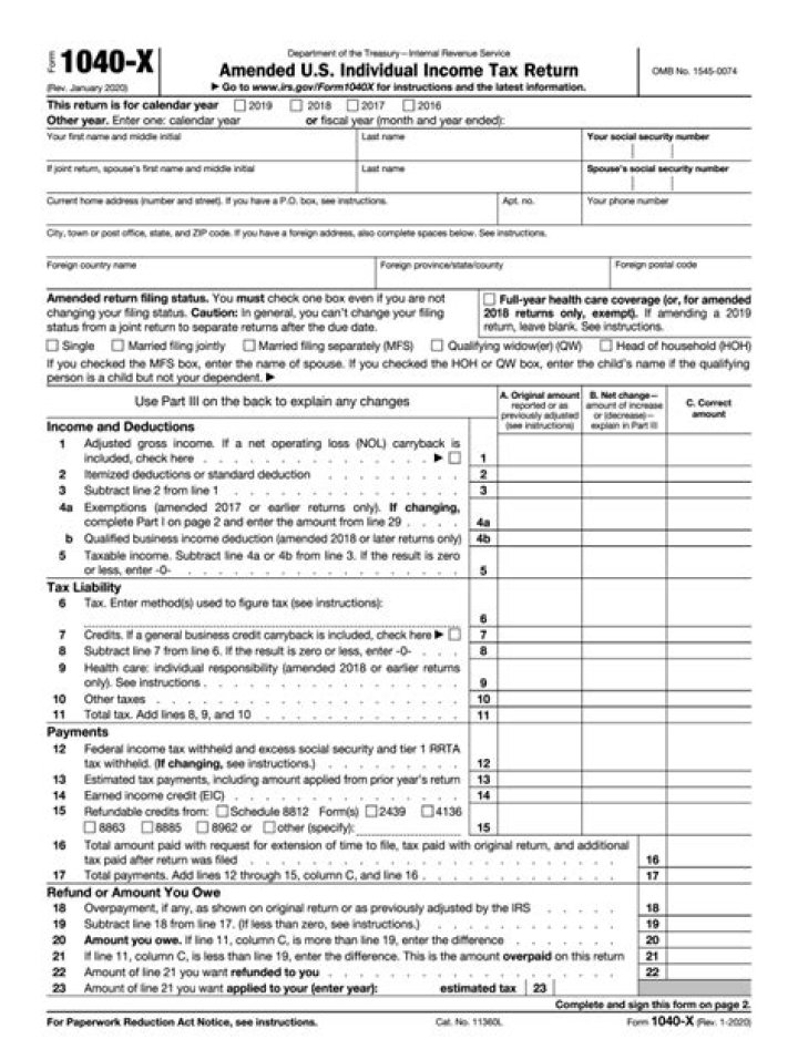 Is form 1040X available for 2020?