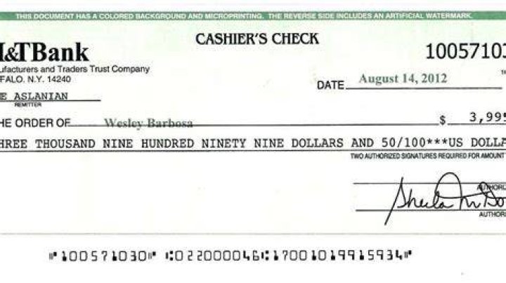 Is it safe to mail a large cashiers check?