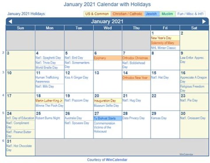 Is January 4th 2021 a holiday?