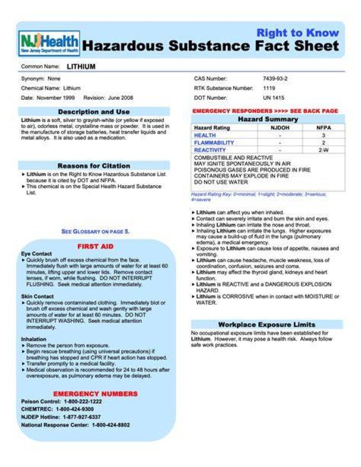 Is lithium a hazardous substance?