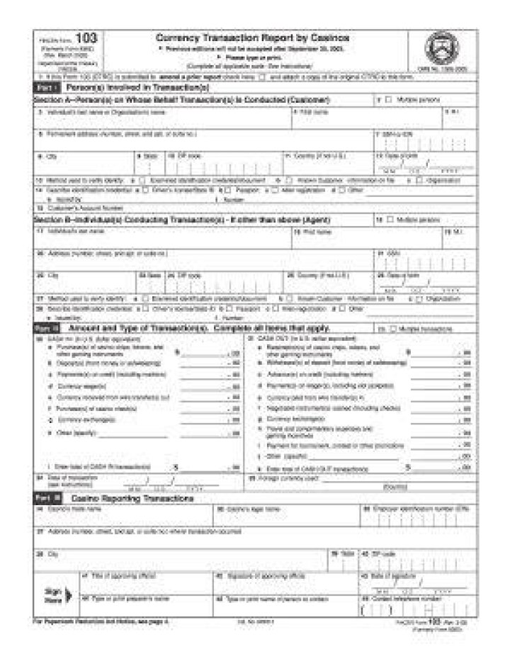 Is the casino required to file FinCEN Form 103?