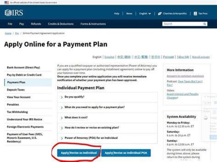 Is there a new payment plan for the IRS?